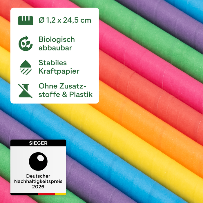 Paper straws for bubble tea, colorful, bevel-cut, Ø 1.2 x 24.5 cm