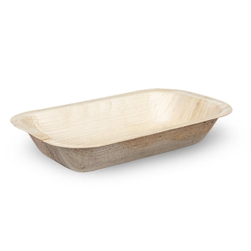 Einweg-Schale aus Palmblatt, beige, 600 ml, rechteckig, 24 x 15 x 4 cm
