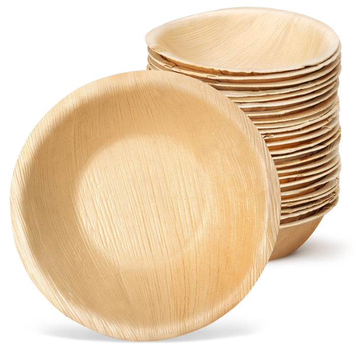 Runder Schale aus beigem Palmblatt, 900 ml, rund, 21 x 6,5 cm, stapelbar