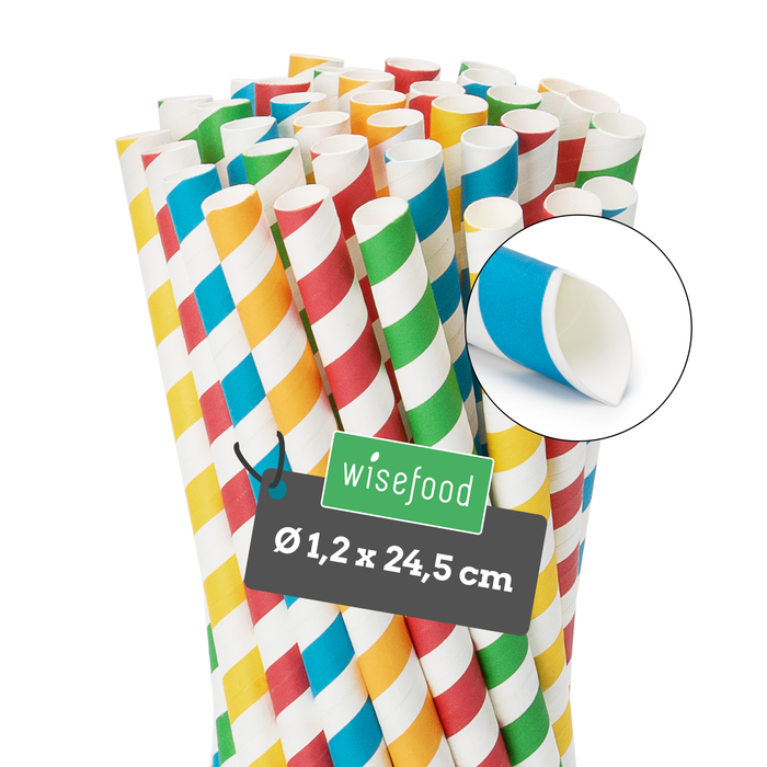 Strohhalm aus Papier, bunt, in verschiedenen Farben, gestreift, perfekt für Bubble Tea, 24,5 cm lang, 1,2 cm Durchmesser