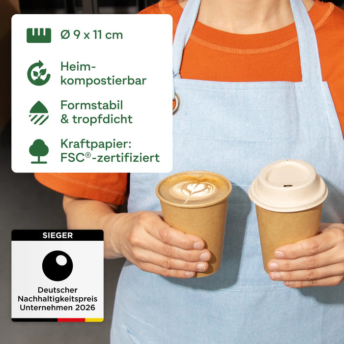 Gobelet en carton bio, 300 ml, compostable à domicile, marron, Ø 9 x 11 cm