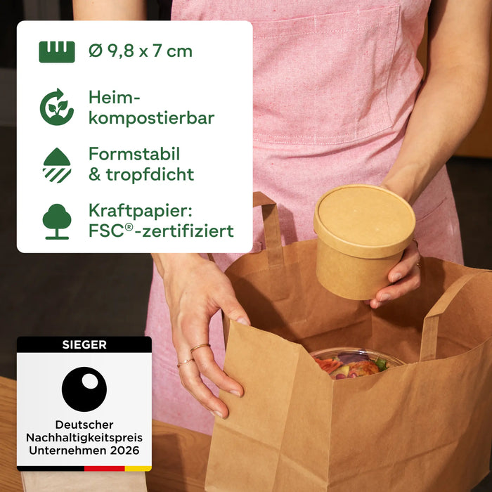 Suppenbecher 300 ml, kraft, heim-kompostierbar, braun, Ø 9,8 x 7 cm
