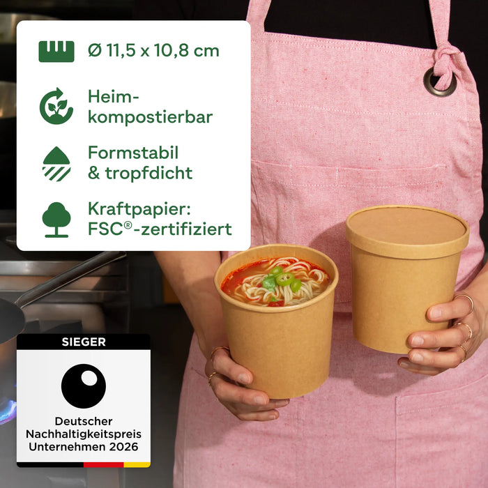 Suppenbecher 600 ml, kraft, heim-kompostierbar, braun, Ø 11,5 x 10,8 cm