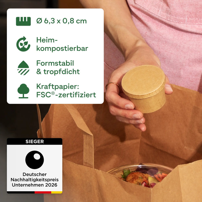 Papierdeckel Ø 6,15 cm, rund, kraft, heim-kompostierbar, braun