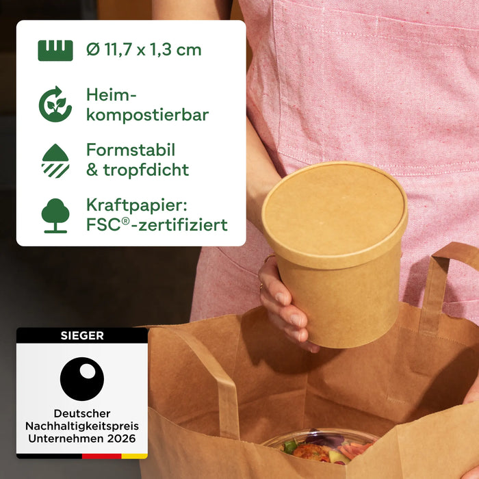 Papierdeckel Ø 11,5 cm, rund, kraft, heim-kompostierbar, braun