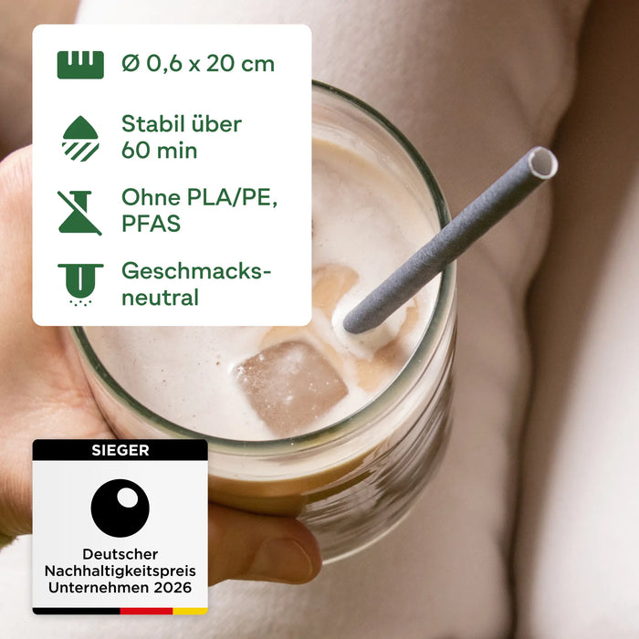 Papier-Strohhalme, schwarz, einzeln verpackt, Ø 0,6 x 20 cm