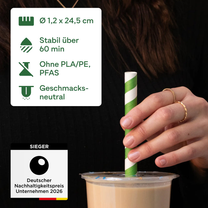 Papier-Strohhalm für Bubble Tea, bunt gestreift, schräg, Ø 1,2 x 24,5 cm