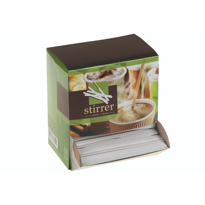 Wooden stirring sticks individually wrapped in dispenser box - 140mm