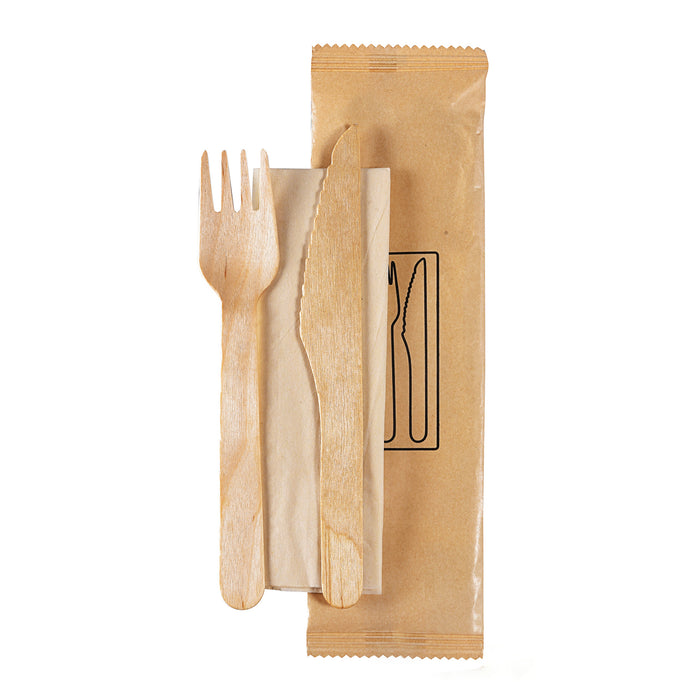 Wooden cutlery set - knife+fork+napkin 160 mm
