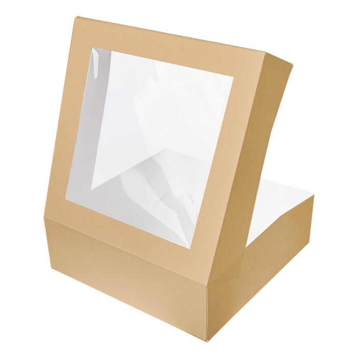 Caixa de bolo de papel com janela de visualização - marrom 32 x 32 x 10 cm