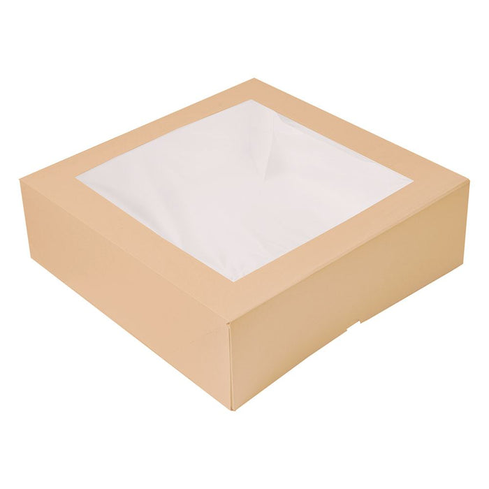 Caixa de bolo de papel com janela de visualização - marrom 32 x 32 x 10 cm