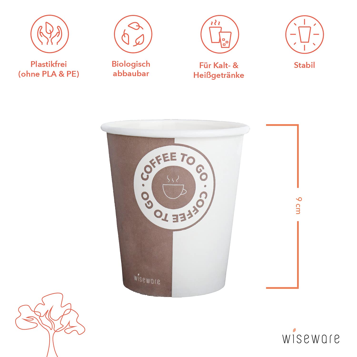 BIOZOYG Einwegbecher 200 Ml – 1000 Stück, Weiß, Aus Nachhaltiger Forstwirtschaft, Plastikfrei, CO2-kompensiert