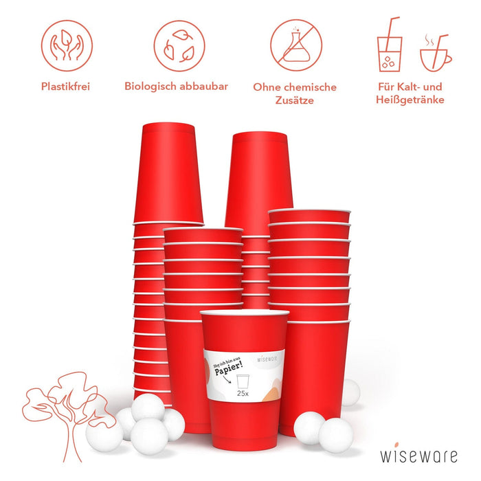 Beer pong paper cup set 25 pcs (red) &amp; 3 balls