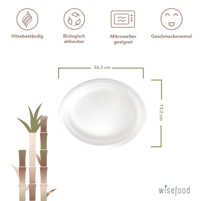 Bagasse plate - 26 cm (oval , white)