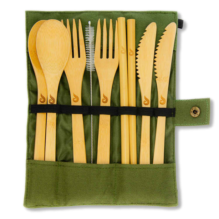 Bamboo travel cutlery with case for 2 people