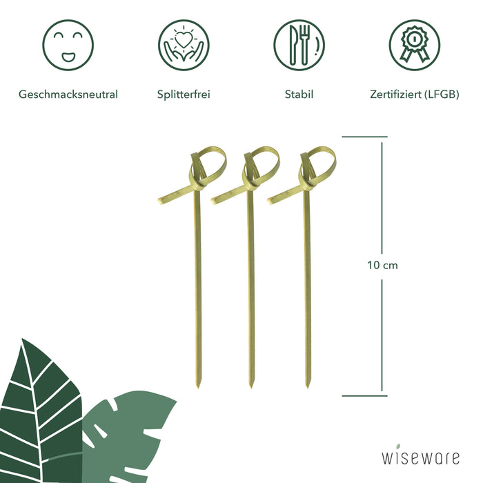 Fingerfood Spieße Bambus 9 cm mit Schleife / Loop / Knoten