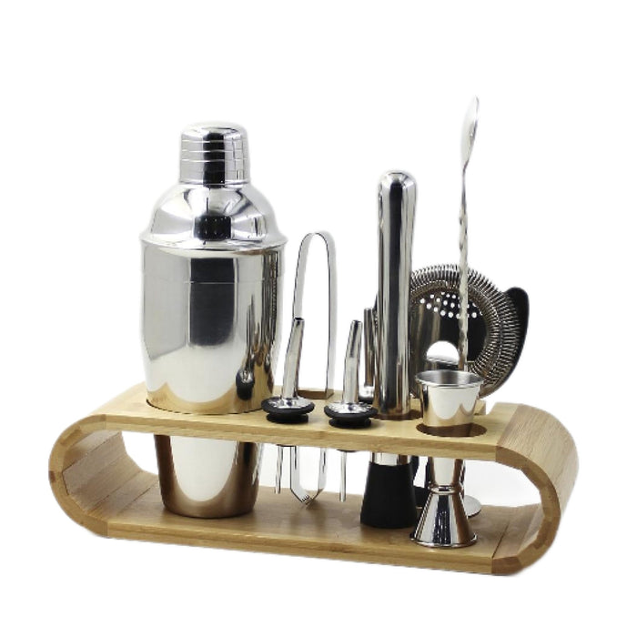 Stainless steel cocktail set with bamboo stand silver 