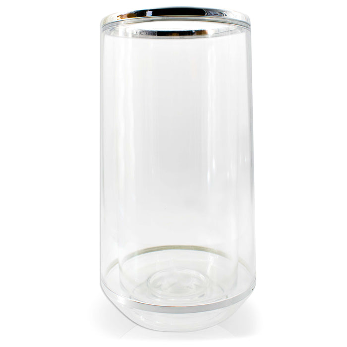 Plastic bottle cooler with a silver rim