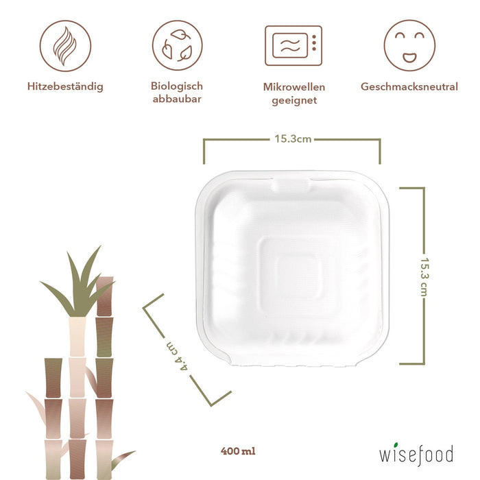 Burger box packaging organic sugar cane bagasse burger box - 400ml (white)