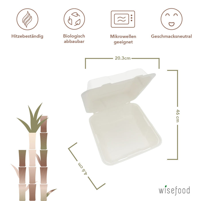Bio Zuckerrohr Bagasse Menübox Lunchbox  - 46 x 20,3 x 4,6 cm - (weiß)