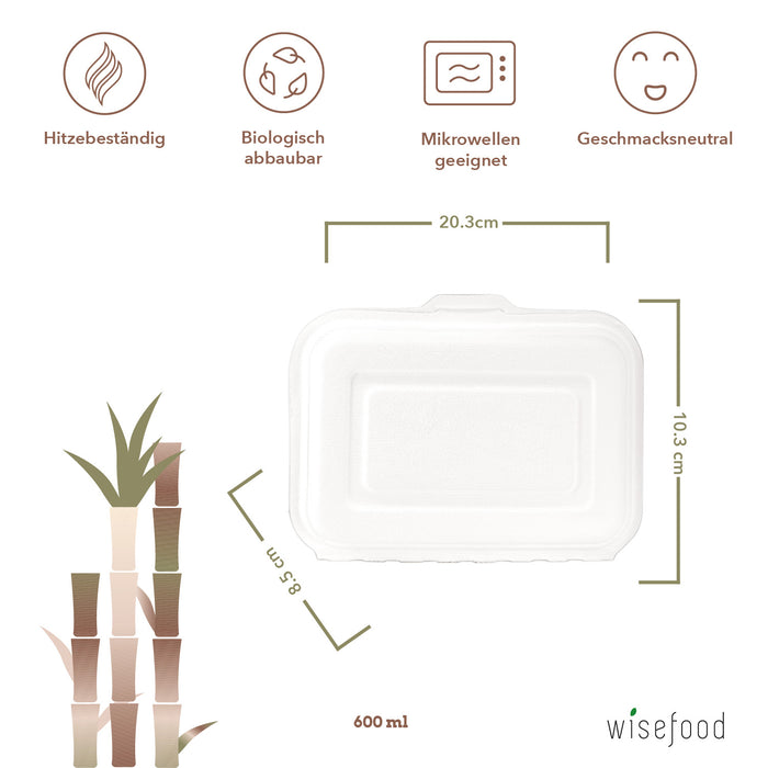 Organic sugar cane bagasse menu box lunch box - 21 x 20 x 8 cm - 600ml (white)