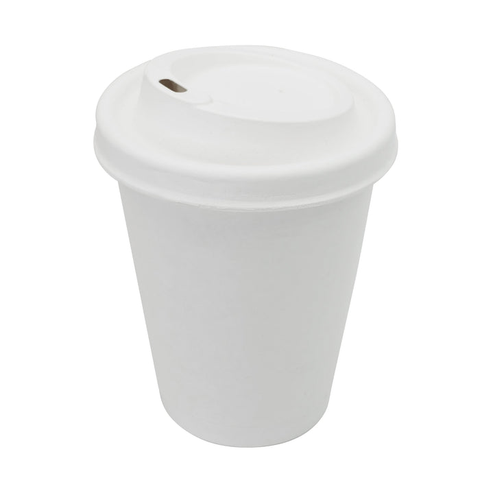 Zuckerrohr Deckel Kaffeebecher 90mm -  (weiß, 300ml) Bagasse