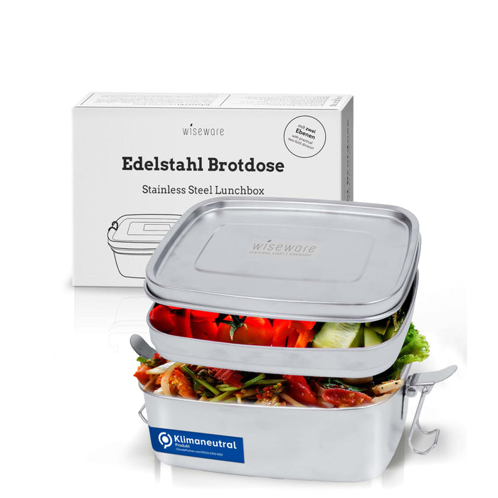 Edelstahl Lunchbox - Brotdose / Snackbox mit 2 Ebenen