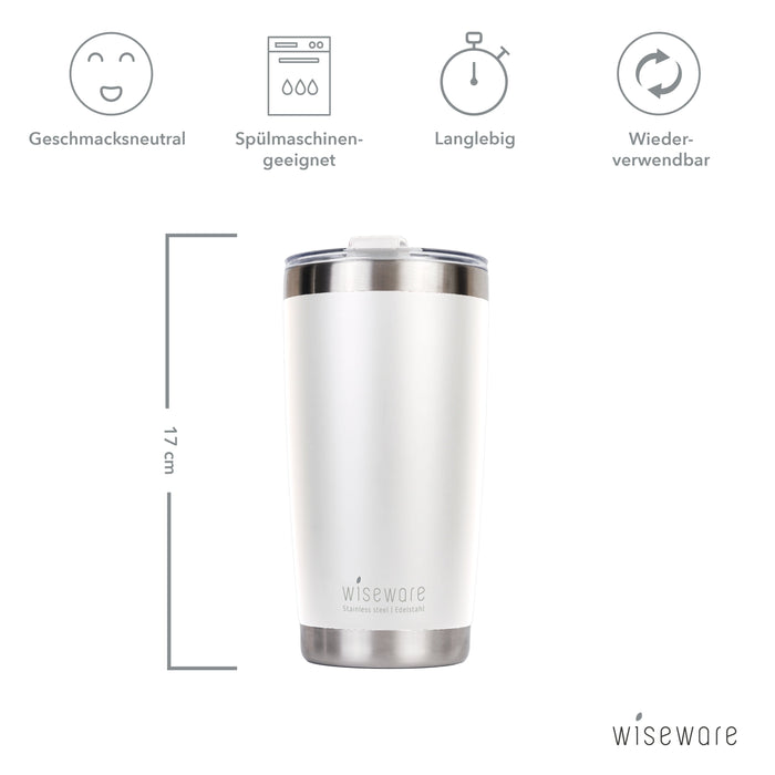 Stainless steel thermal coffee mug with lid 600ml (white)