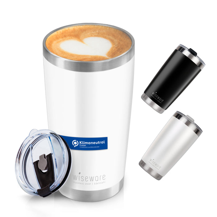 Stainless steel thermal coffee mug with lid 600ml (white)