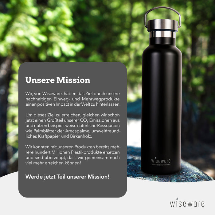 Edelstahl Trinkflasche - Schwarze Isolierflasche 750ml - BPA frei - Auslaufsichere Wasserflasche aus Metall für Outdoor, Wandern, Schule, Sport