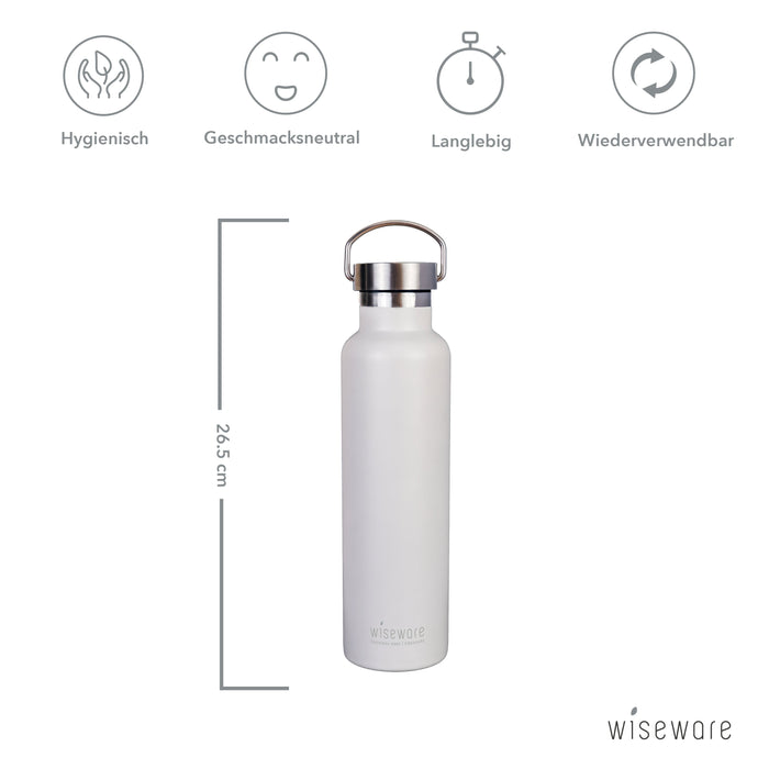 Edelstahl Trinkflasche - Weiße Isolierflasche 750ml - BPA frei - Auslaufsichere Wasserflasche aus Metall für Outdoor, Wandern, Schule, Sport