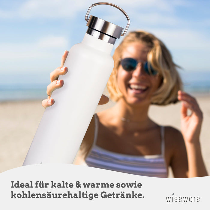 Stainless steel drinking bottle - white vacuum bottle 750ml - BPA free - leak-proof metal water bottle for outdoors, hiking, school, sports