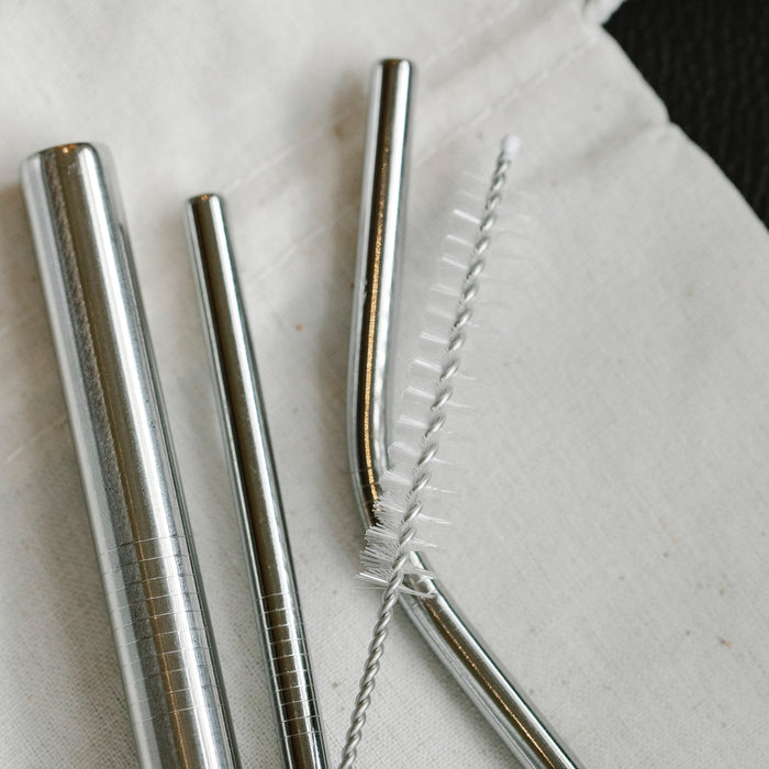 Stainless steel drinking straw set straight 21cm (50 drinking straws, 2 brushes)