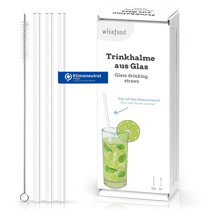 Glas Trinkhalm Set: 50 Halme + 2 Bürsten