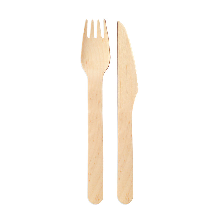 Birch wood fork and knife - 16 cm