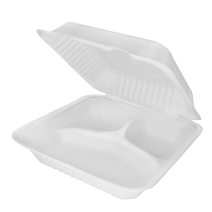 Bagasse Clamshell - 3 Fach - 46 x 20,3 x 4,6cm - (weiß)