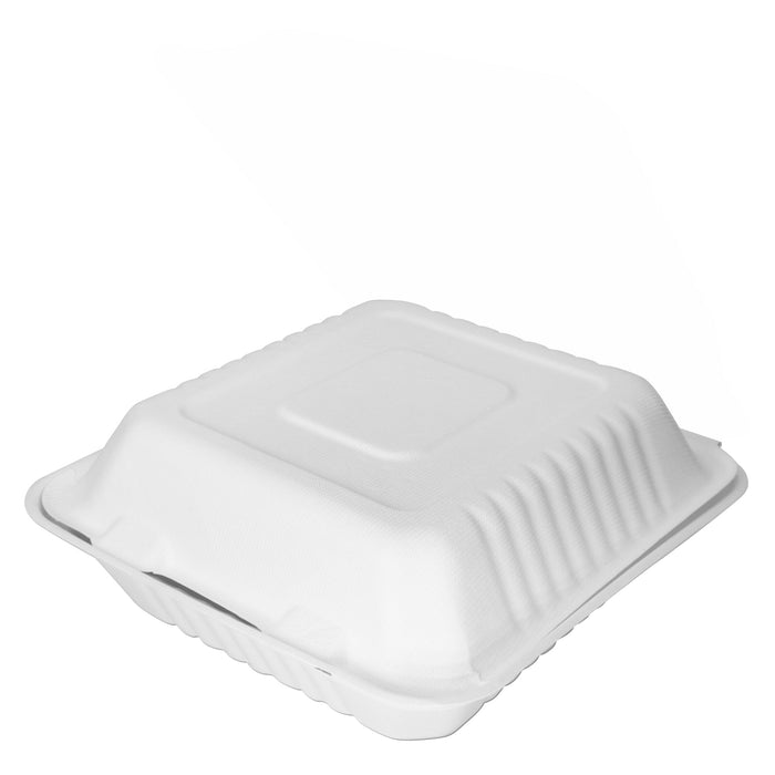 Bio Zuckerrohr Bagasse Menübox Lunchbox - 23 x 20,3 x 4,6 cm weiß