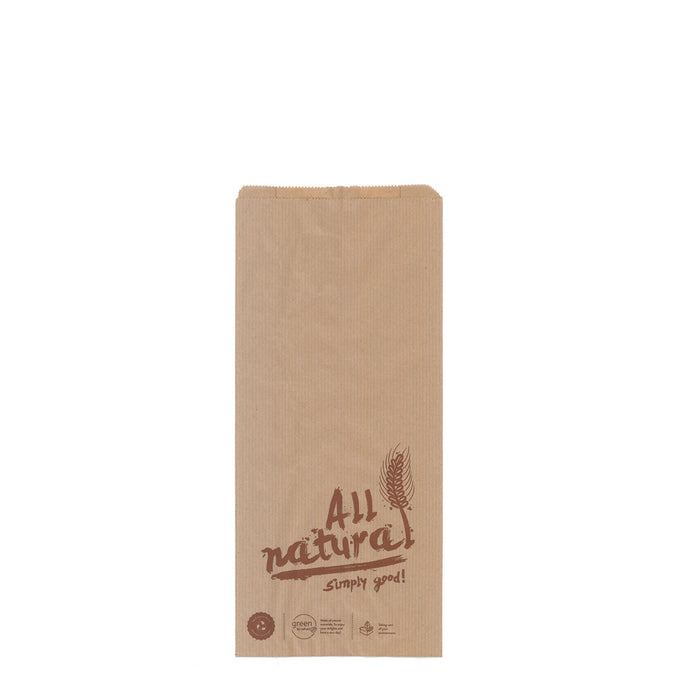 Paper bakery bag - brown with print "All Natural" 12 x 5 x 25 cm