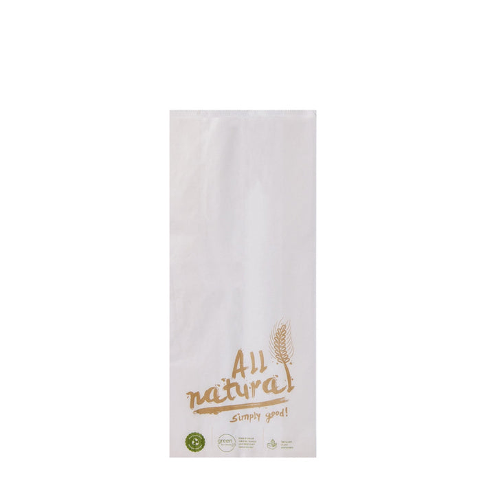 Paper bakery bag - white with print "All Natural" 12 x 5 x 25 cm