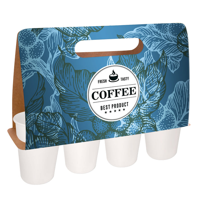 Paper paper cup holder 4 cups - 8oz - individually printed