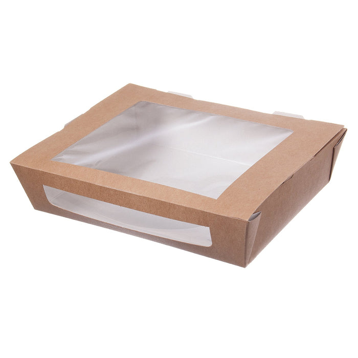 Papier Snackbox mit PLA-Sichtfenster - braun 1200ml