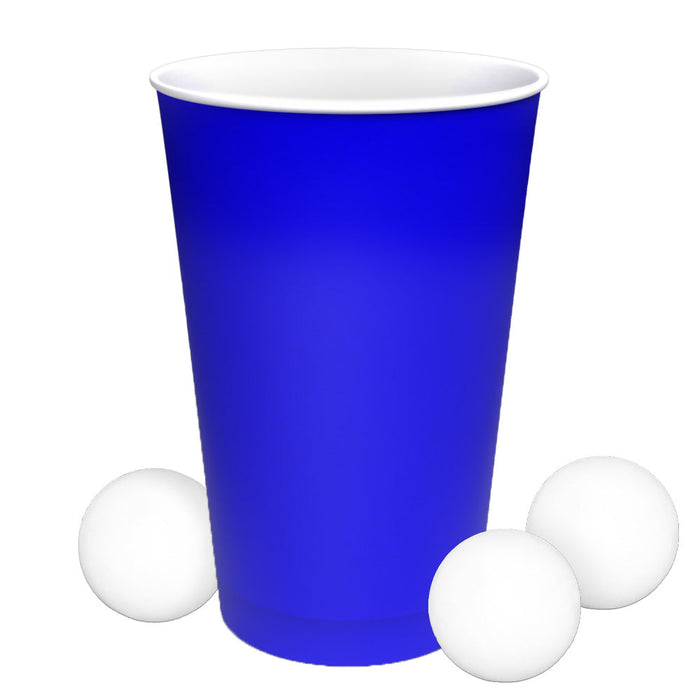 Bier Pong Becher Set aus Papier (blau) - Beer Pong mit Bällen 400ml (16oz) Ø 90mm