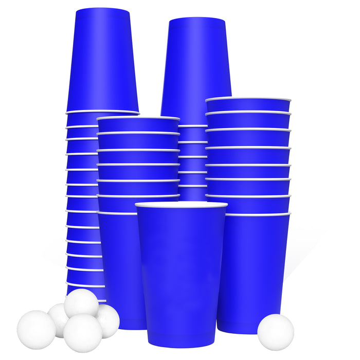 Beer Pong paper cup set (blue) - Beer Pong with balls 400ml (16oz) Ø 90mm