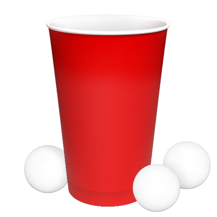 Sada pohárů na pivo (červený) z papíru (červený) - udržitelný - beer pong s míčky 400ml (16oz) Ø 90mm