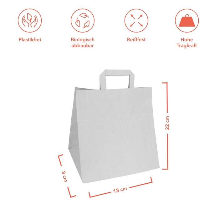 Sacchetto di carta - sacchetto di carta con manico - sacchetto bianco 22 x 18 x 8 cm