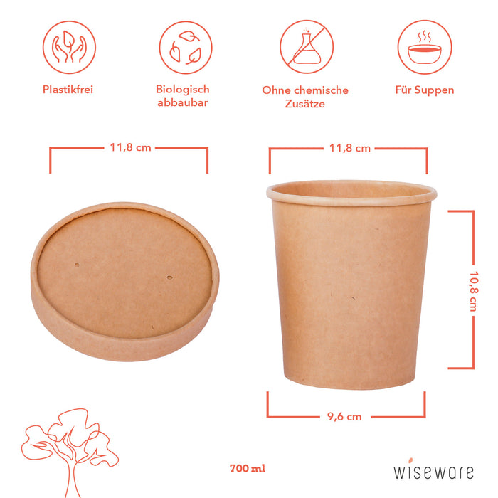 Paper lid brown (suitable for soup bowl 700ml) 117mm
