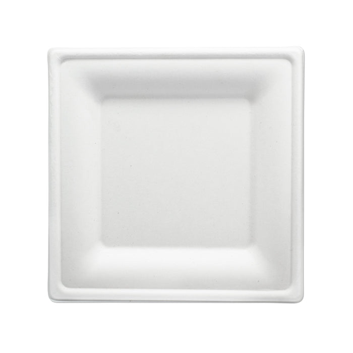 Prato de bagaço - 16 cm (quadrado, branco)