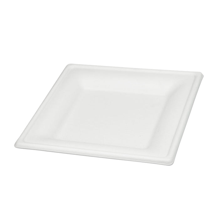Prato de bagaço - 16 cm (quadrado, branco)