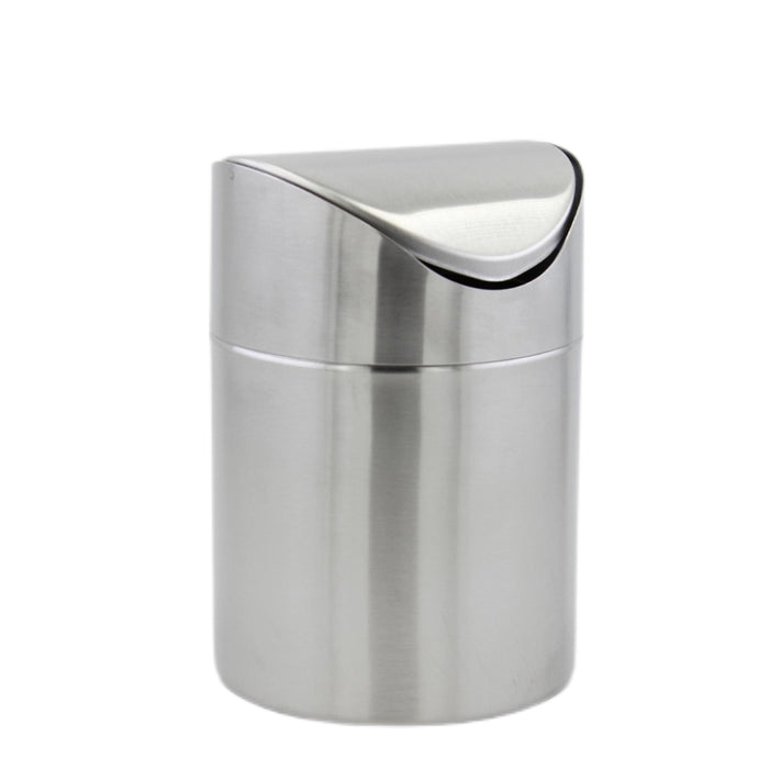 Stainless steel table waste bin with swing lid silver