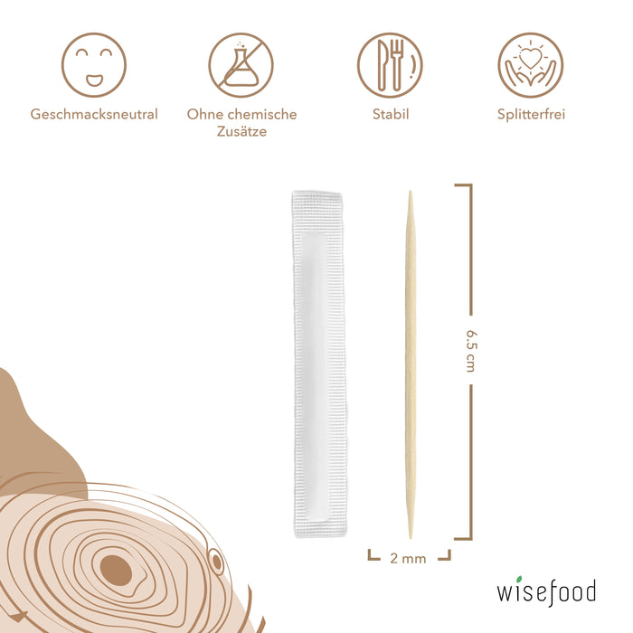 Toothpick made of birch wood - individually packed 6.5cm